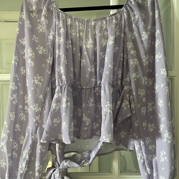 Altar'd State Purple Ruched Tie Back Blouse - Picture 2 of 3